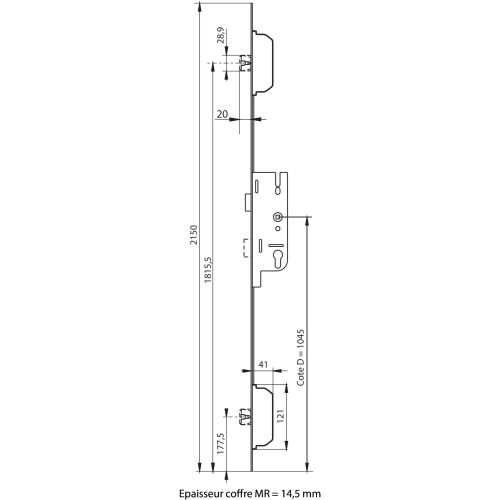 Crémone à larder EUROPA 40/70 MR2 têtière 16mm longueur 2150mm cote D 1045mm - FERCO - 6-33188-01-0-1 pas cher Secondaire 2 L