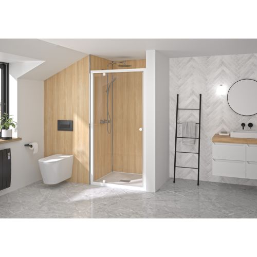 Paroi douche porte pivotante SUPRA P profilé blanc verre transparent 70cm - KINEDO - PA1520BTN pas cher Principale L