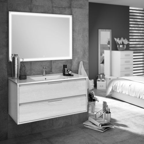 Meuble de salle de bain simple vasque 2 tiroirs IRIS et miroir Led VELDI hibernian (bois blanchi) 80cm - COSYNEO - SIRIRIS80VELDIHIB pas cher