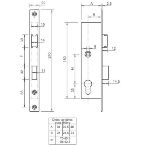 Coffre monopoint à larder 7/36 entraxe 85mm sans gâche - METALUX - F107360100 pas cher Secondaire 1 L