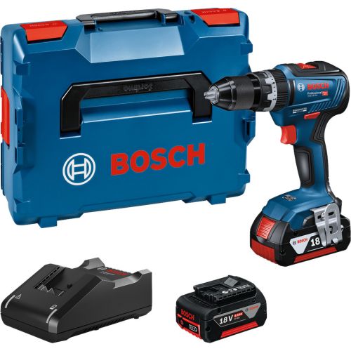 Perceuse-visseuse à percussion 18 V GSB 18V-55 + 2 batteries 4 Ah + chargeur + coffret L-BOXX BOSCH 06019H5300 photo du produit