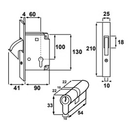 Serrure &agrave; crochet rentrant axe 60mm avec cylindre - TORBEL - A27071 pas cher Secondaire 2 L