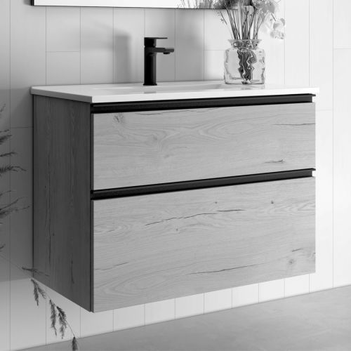 Meuble de salle de bain simple vasque 2 tiroirs CREMA et miroir Led STAM 80cm - COSYNEO - SANCREMA80STAM pas cher Secondaire 1 L