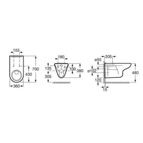 Cuvette WC ACCESS suspendue rallongée en porcelaine PMR - ROCA - A346237000 photo du produit Secondaire 1 L