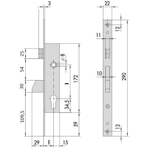 Monopoint à larder profil étroit à pêne basculant A22mm - CISA - CIS4621525 pas cher Secondaire 1 L