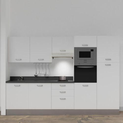 Kitchenette K46L 300cm emplacements four/micro-ondes/hotte gris/nero (noir) évier à gauche - CUISIBANE - K46G-P180NE-G pas cher Secondaire 1 L