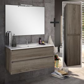 Ensemble meuble de salle de bain 80cm simple vasque + colonne de rangement IRIS britannia (chêne foncé) - COSYNEO - SIRIRIS80COLBRI pas cher Principale M