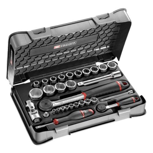 Coffret douilles 1/4'' - 1/2'' 6 pans métriques 30 pièces - FACOM - RS.161-1PB pas cher Principale L