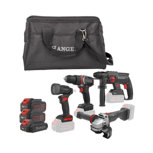 Pack 4 outils 18 V KT40C5 (DD18-60 + HX18-22 + GX18-8 + LI18-400) + 2 batteries 5 Ah + 1 batterie 2 Ah + chargeur rapide + sac de transport  HANGER 408201 photo du produit