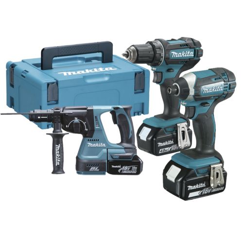 Pack de 4 outils Makita 18 V (DDF482/DTD152/DHR243/DCG506) + 3 batterie 5 Ah + MAKPAC photo du produit