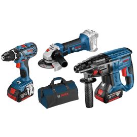 Pack de 3 outils 18 V Bosch (GSR28/GBH21/GWS18) + 2 batteries ProCORE 4 Ah + chargeur en sac photo du produit Principale M