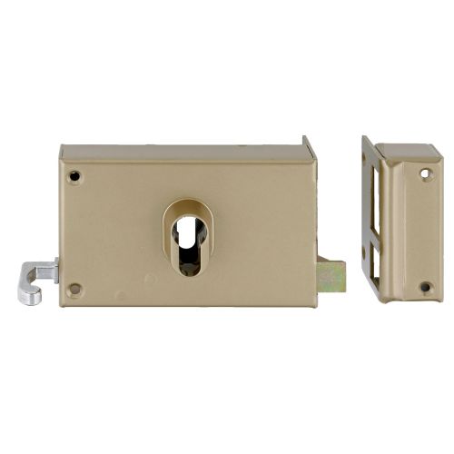 Serrure monopoint en applique cylindre européen horizontal tirage droite doré photo du produit
