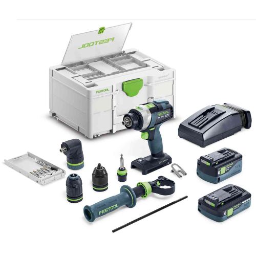 Perceuse-visseuse à percussion 18V QUADRIVE TPC 18/4 5,0/4,0 I-Set/XL + 1 batterie 4Ah + 1 batterie 5Ah + chargeur + Systainer SYS3 - FESTOOL - 577622 pas cher