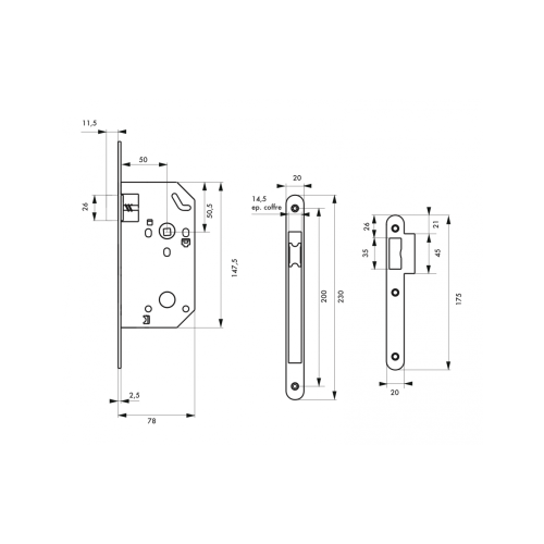 Serrure &agrave; larder Monomax bec de cane r&eacute;versible bout rond axe 50 mm noire FTH THIRARD 00056800 photo du produit Secondaire 1 L