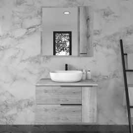 Meuble de salle de bain KING Cosyn&eacute;o avec vasque Zeus - 2 tiroirs et un placard et miroir armoirette roble pas cher Principale M