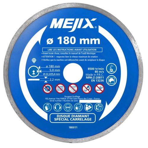 Disque diamant D180 mm avec bague de réduction 25,4/22,2 mm MEJIX 180011 photo du produit