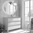 Meuble de salle de bain simple vasque 3 tiroirs PALMA et miroir rond Led SOLEN hibernian (bois blanchi) 60cm - COSYNEO - ING3CPALMA60SOLENHIB pas cher