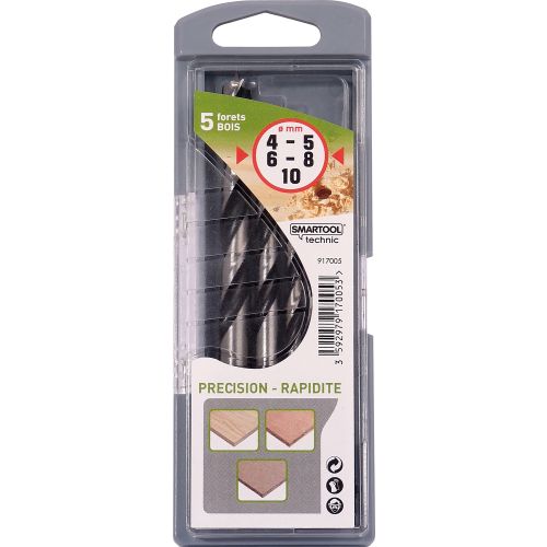 Coffret de 5 forets bois 3 pointes diamètre 4 - 10 mm SMARTOOL TECHNIC 917005 photo du produit Principale L