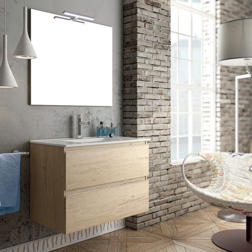 Meuble de salle de bain 70cm simple vasque 2 tiroirs BALEA bambou (chêne clair) - COSYNEO - INGBALEA70BAM pas cher