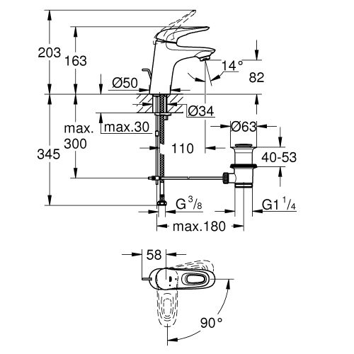 Mitigeur lavabo  EUROSTYLE monocommande Taille S GROHE 23374003 photo du produit Secondaire 1 L