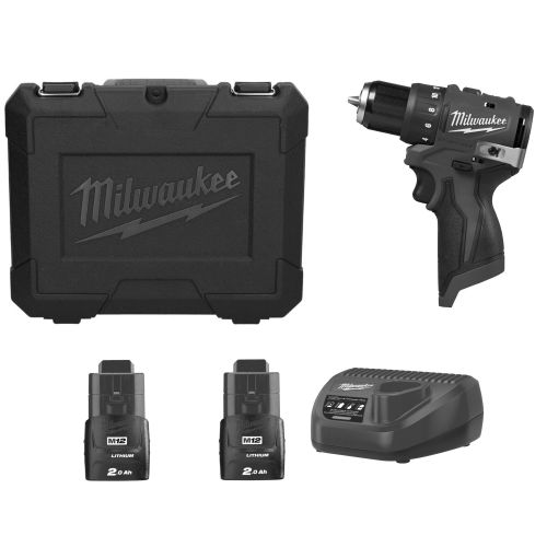 Perceuse-visseuse 12 V M12BLDDRC-202C brushless 10mm 40 Nm + 2 batteries 2 Ah + chargeur - MILWAUKEE - 4933499686 pas cher