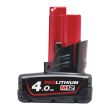 Batterie RED LITHIUM 12 V M12 B4 4 Ah MILWAUKEE 4932430065 photo du produit