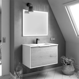 Meuble de salle de bain Cosynéo simple vasque à 1 façade à 2 tiroirs ALBA et miroir VELDI 80 cm pas cher Principale M