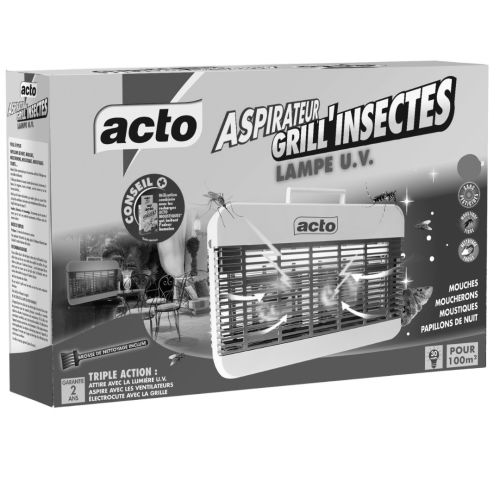Lampe U.V. Grill'insectes-aspirateur grand format 100m2 - ACTO INSECTICIDES - LAMP8 pas cher