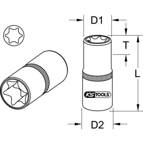 Douille ULTIMATE Torx-E 1/4'' finition chromée satinée E4 KS TOOLS 922.1532 photo du produit Secondaire 1 L