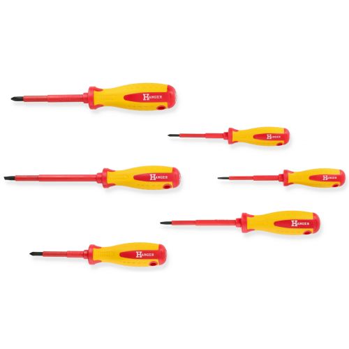 Jeu de 6 tournevis isolés plats et cruciformes HANGER 132090 photo du produit