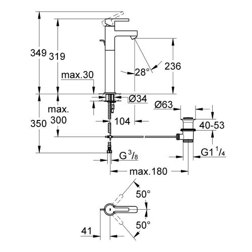 Mitigeur de lavabo LINEARE taille XL bec court GROHE 32250000 photo du produit Secondaire 1 L