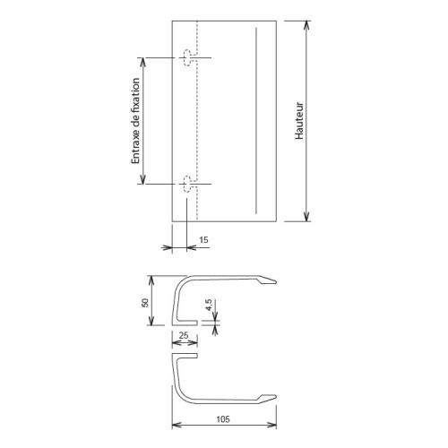 Paire de poignée aileron 130mm aluminium laqué gris RAL9006 - LA CROISEE DS - DS6837-P007 pas cher Secondaire 1 L
