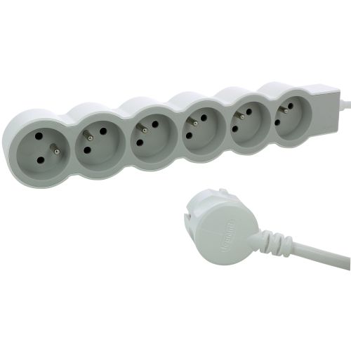 Rallonge multiprise extra-plate équipée de 6 prises 2P+T 16 A 3680 W avec cordon longueur 1,5 m blanc et gris clair LEGRAND 049484 photo du produit Secondaire 3 L