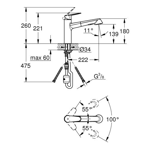 Mitigeur monocommande pour évier EURODISC COSMOPOLITAN bec bas - GROHE - 31238-002 pas cher Secondaire 1 L