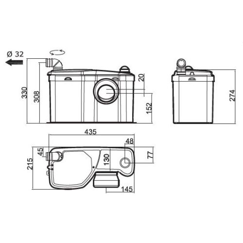 Broyeur adaptable W12 470W pour WC ou lave-mains WATERMATIC FRW12A6119 photo du produit Secondaire 2 L