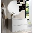 Meuble de salle de bain simple vasque 2 tiroirs IRIS et miroir rond Led SOLEN blanc 80cm - COSYNEO - SIRIRIS80SOLENBLA pas cher