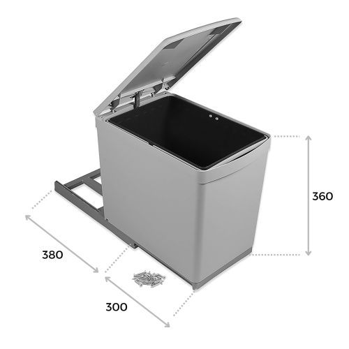 Poubelle fixation inférieure 1 bac 16l plastique gris - EMUCA - 8906621 pas cher Secondaire 1 L