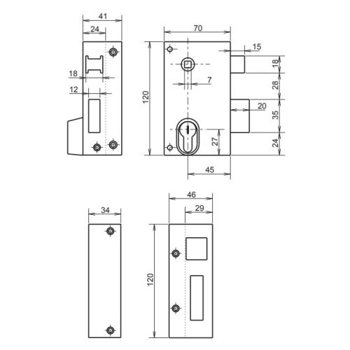 Serrure de suret&eacute; verticale &agrave; fouillot &agrave; cylindre profil europ&eacute;en 9814 G poussant - METALUX - FE98144020 pas cher Secondaire 1 L
