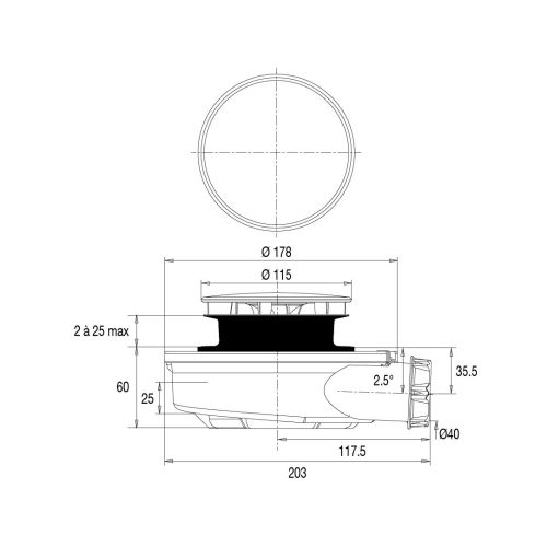 Bonde de douche Flush 44 pour receveur D90mm - VALENTIN - 57670000000 pas cher Secondaire 3 L