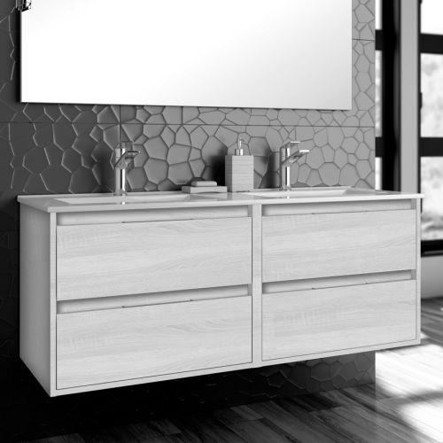 Meuble de salle de bain 120cm double vasque 4 tiroirs sans miroir IRIS hibernian (bois blanchi) - COSYNEO - SIRIRIS120HIBB pas cher