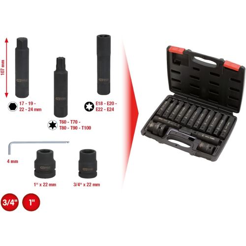 Coffret de douilles et embouts longs à chocs 3/4 '' et 1 '' 16 pièces KS TOOLS 450.0420 photo du produit Secondaire 1 L