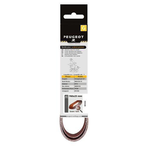 Jeu de 2 bandes abrasives 760 x 25 mm grain 80 PEUGEOT OUTILLAGE 805302 photo du produit Secondaire 1 L