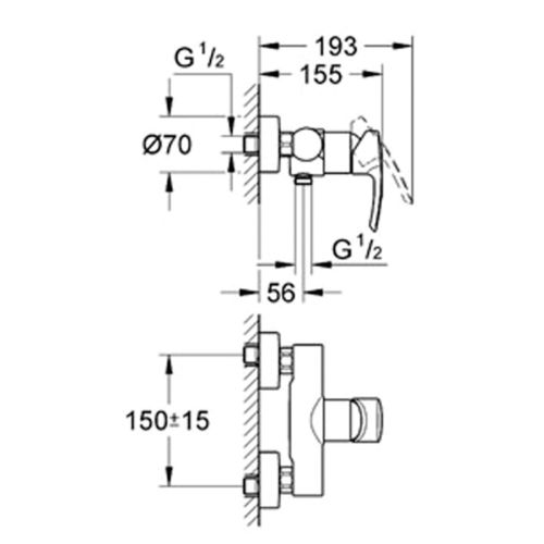 Mitigeur douche EUROSTYLE monocommande GROHE 32229-001 photo du produit Secondaire 1 L