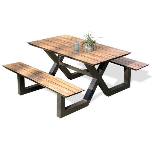 Table de jardin avec banc VANCOUVER 150x164 gris anthracite - DCB GARDEN - VANCOUVER-TB150 pas cher