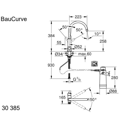 Kit de démarrage GROHE Blue Pure BauCurve Chromé installation incluse - GROHE - 30385000 pas cher Secondaire 2 L