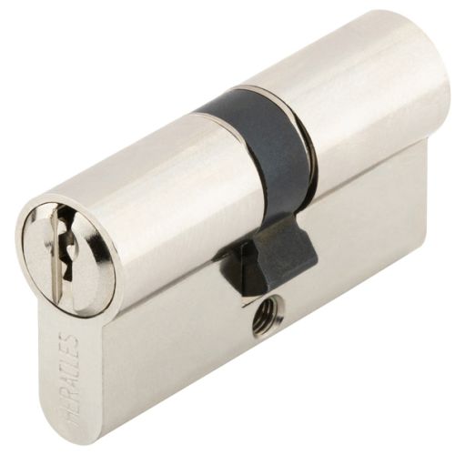 Cylindre &agrave; double entr&eacute;e 5 goupilles 5G 30 x 30 mm &agrave; panneton r&eacute;duit PM2 laiton nickel&eacute; 3 cl&eacute;s sur carte HERACLES ZL-C100010PM2 photo du produit Secondaire 2 L