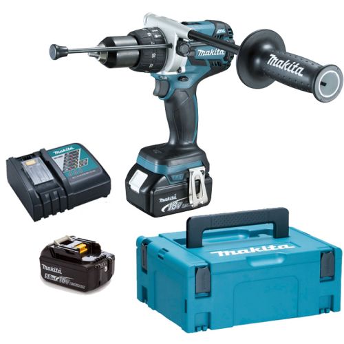 Perceuse visseuse à percussion 18 V + 2 batteries 5 Ah + chargeur + coffret MAKPAC - MAKITA - DHP481RTJ photo du produit