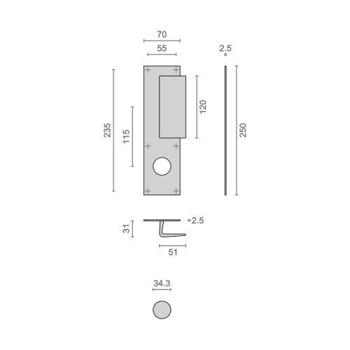 Poignée palière aluminium type Bastille 70x250mm champagne trou de 34 - HERACLES - I-231102TR34 pas cher Secondaire 1 L