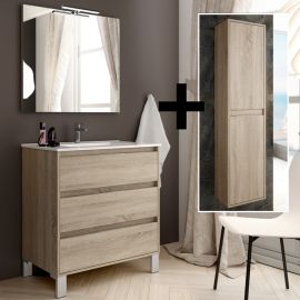 Ensemble meuble de salle de bain Cosynéo simple vasque + colonne de rangement avec miroir TIRIS photo du produit Principale M