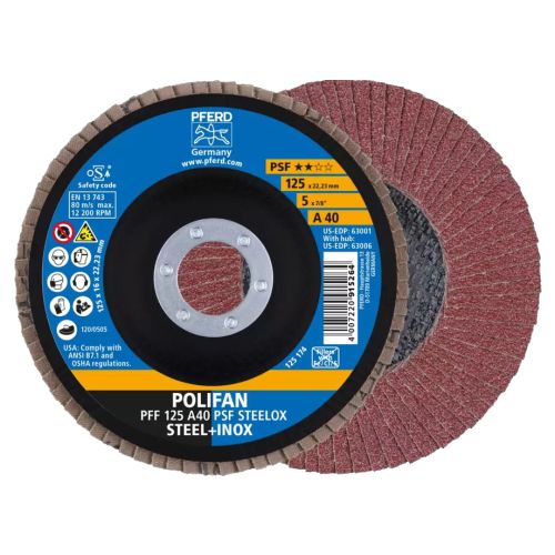 Disques &agrave; lamelles POLIFAN PFF 125 A40 PSF STEELOX - PFERD - 67644125 pas cher